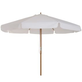 Sombrilla Terraza Exterior Ø325 cm Sombrilla de Jardín con Sistema de Polea Techo Ventilado 8 Varillas de Bambú y Poste de Madera Parasol para Patio Terraza Beige