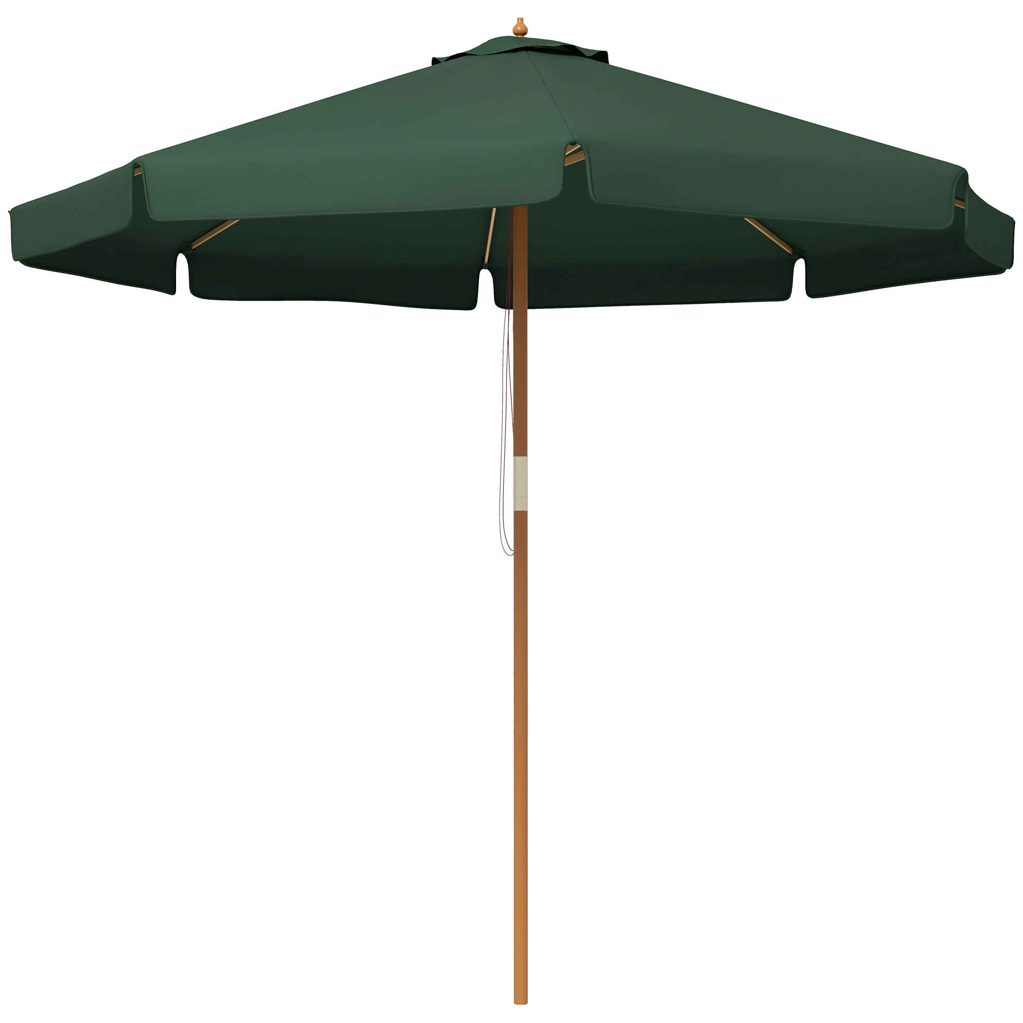 Sombrilla Terraza Exterior Ø325 cm Sombrilla de Jardín con Sistema de Polea Techo Ventilado 8 Varillas de Bambú y Poste de Madera Parasol para Patio Terraza Verde