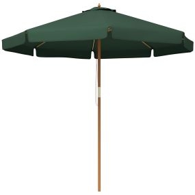 Sombrilla Terraza Exterior Ø325 cm Sombrilla de Jardín con Sistema de Polea Techo Ventilado 8 Varillas de Bambú y Poste de Madera Parasol para Patio Terraza Verde