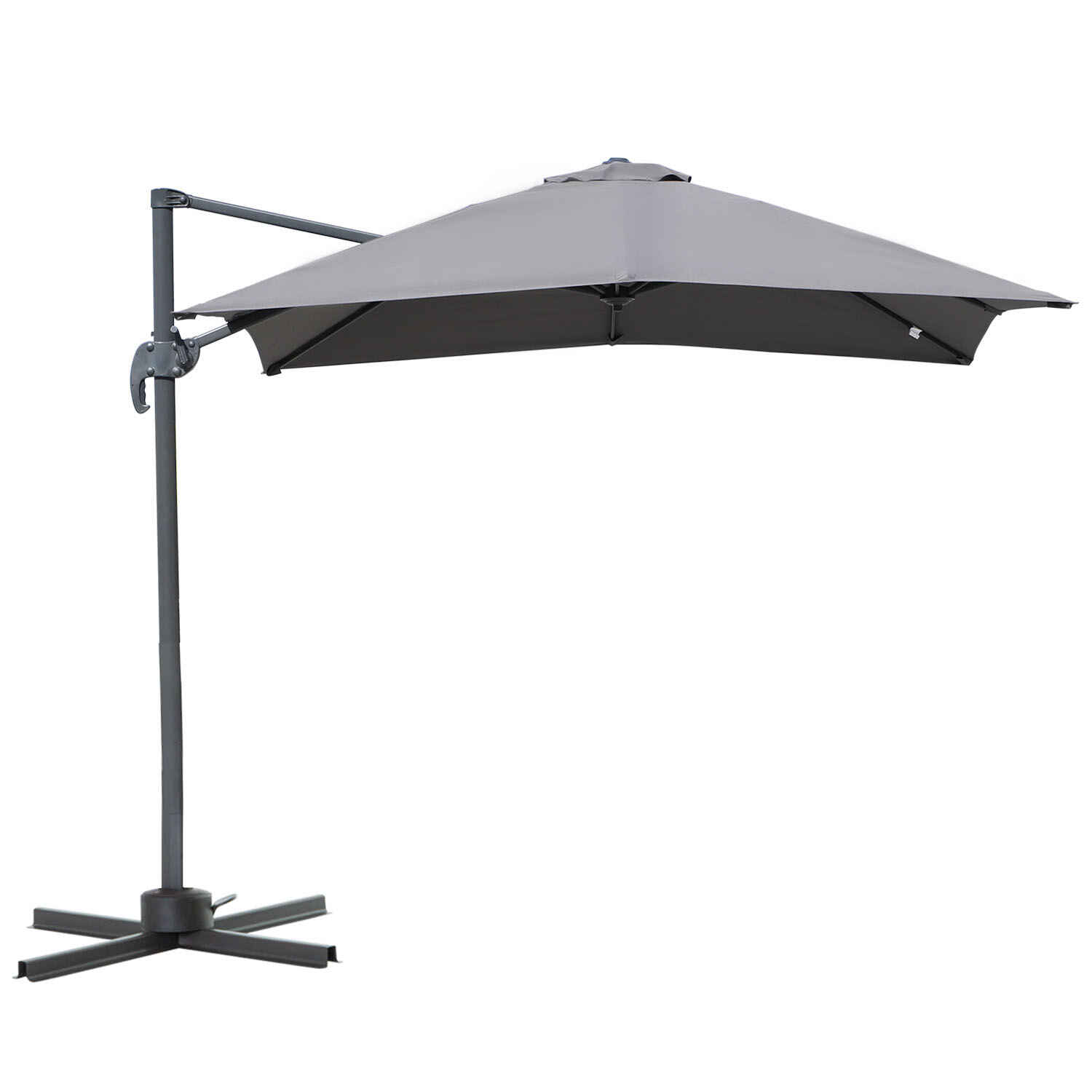 Sombrilla de Aluminio Jardín 245x245x248 cm Parasol Excéntrico con Rotación 360° Inclinación de 5 Niveles con Manivela y Ventilación para Patio Terraza Gris