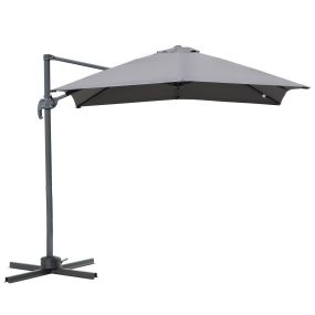 Sombrilla de Aluminio Jardín 245x245x248 cm Parasol Excéntrico con Rotación 360° Inclinación de 5 Niveles con Manivela y Ventilación para Patio Terraza Gris