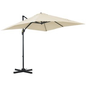 Sombrilla de Jardín de Aluminio 245x245x245 cm Parasol Excéntrico con Manivela Giratorio 360° Inclinación de 5 Niveles Tela Desmontable Crema