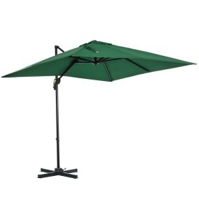 Sombrilla de Jardín de Aluminio 245x245x248 cm Parasol Excéntrico con Manivela Giratorio 360° Inclinación de 5 Niveles Tela Desmontable Verde