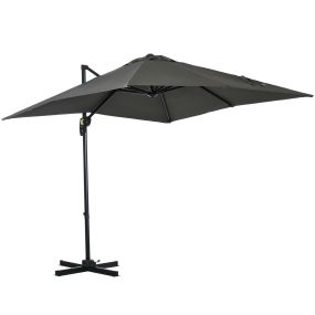 Sombrilla de Jardín de Aluminio 245x245x245 cm Parasol Excéntrico con Manivela Giratorio 360° Inclinación de 5 Niveles Tela Desmontable Gris