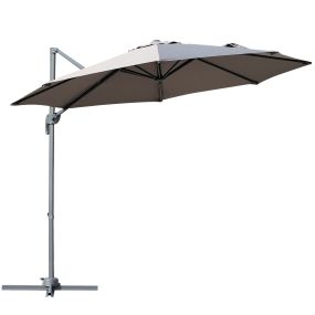 Sombrilla de Aluminio Jardín Ø300x250 cm Parasol Excéntrico con Rotación 360° Inclinación de 6 Niveles con Manivela Ventilación y Base Cruzada para Patio Terraza Gris