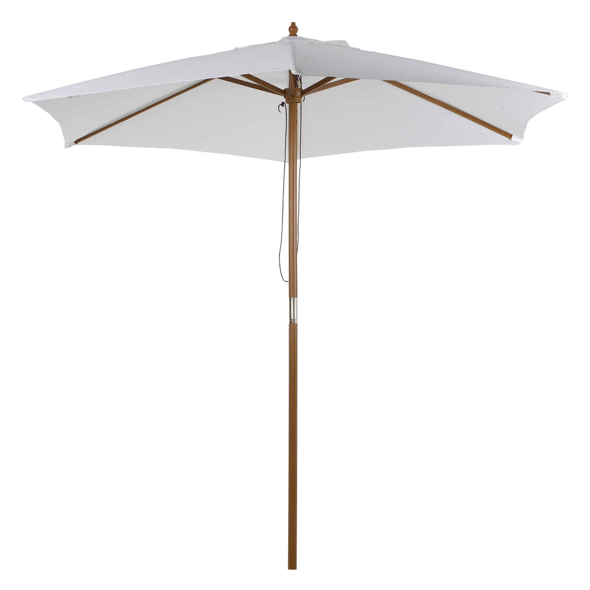 Sombrilla de Jardín Ø250x230 cm Parasol de Terraza con 6 Varillas Poste Desmontable Anti-UV Impermeable y Marco de Madera para Playa Patio Blanco