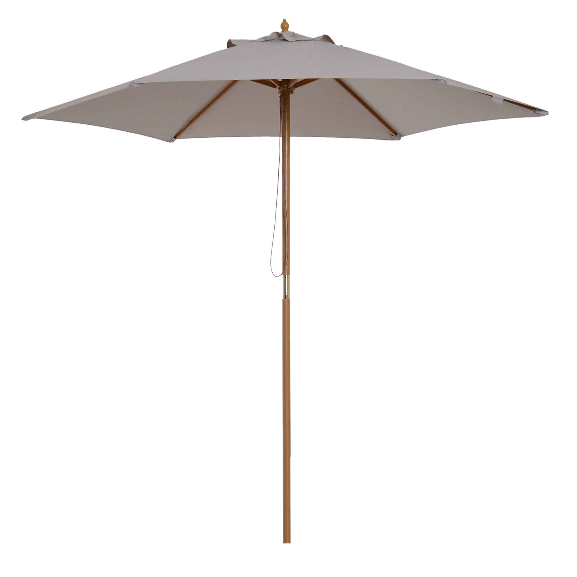 Sombrilla de Jardín Ø250x230 cm Parasol de Terraza con 6 Varillas Poste Desmontable Anti-UV Impermeable y Marco de Madera para Playa Patio Gris
