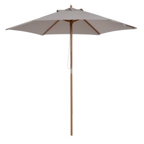 Sombrilla de Jardín Ø250x230 cm Parasol de Terraza con 6 Varillas Poste Desmontable Anti-UV Impermeable y Marco de Madera para Playa Patio Gris