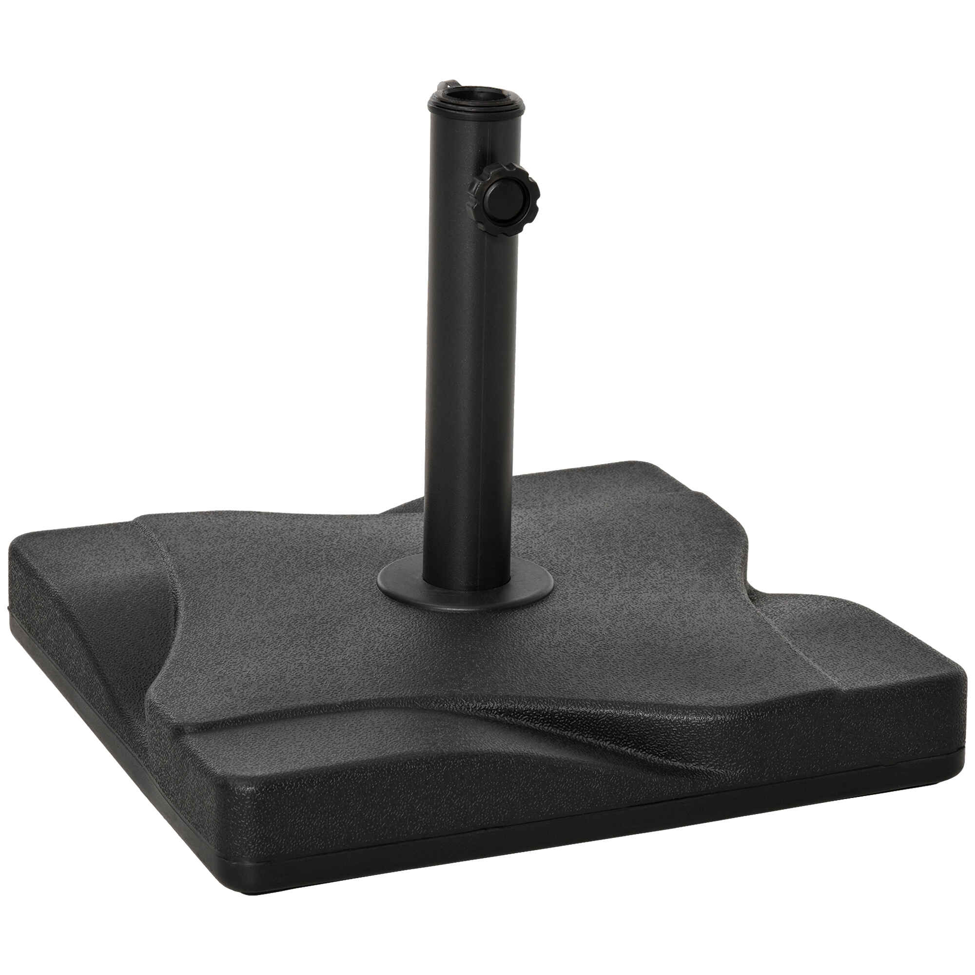 Base de Sombrilla de Jardín Peso 20 kg Apta para Distintos Diámetros de Poste Ø32mm, Ø38mm, Ø48mm Rellena con Cemento Estable 41,5x41,5x33cm Negro