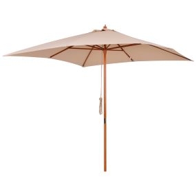 Parasol para Jardín Patio Sombrilla Cuadrada de Ángulo Ajustable Ventilación Diseño Moderno con 8 Varillas de Bambú Madera Tela Poliéster 3x3m Beige