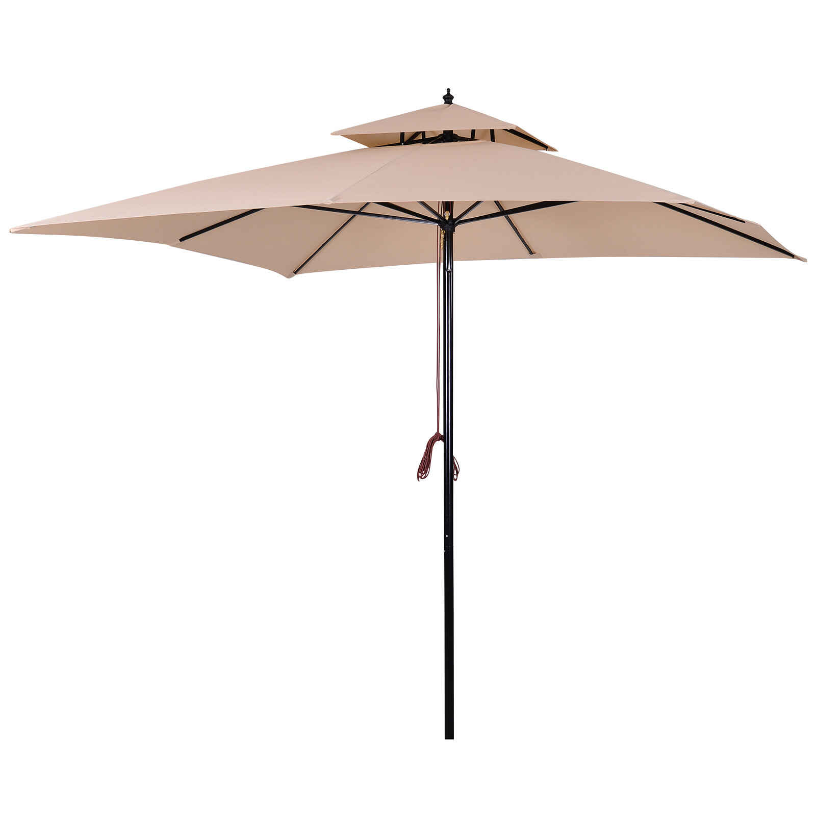 Sombrilla de Jardín 3x3x3 m Parasol de Jardín de Metal con Doble Techo Impermeable y Manivela para Terraza Balcón Exterior Beige