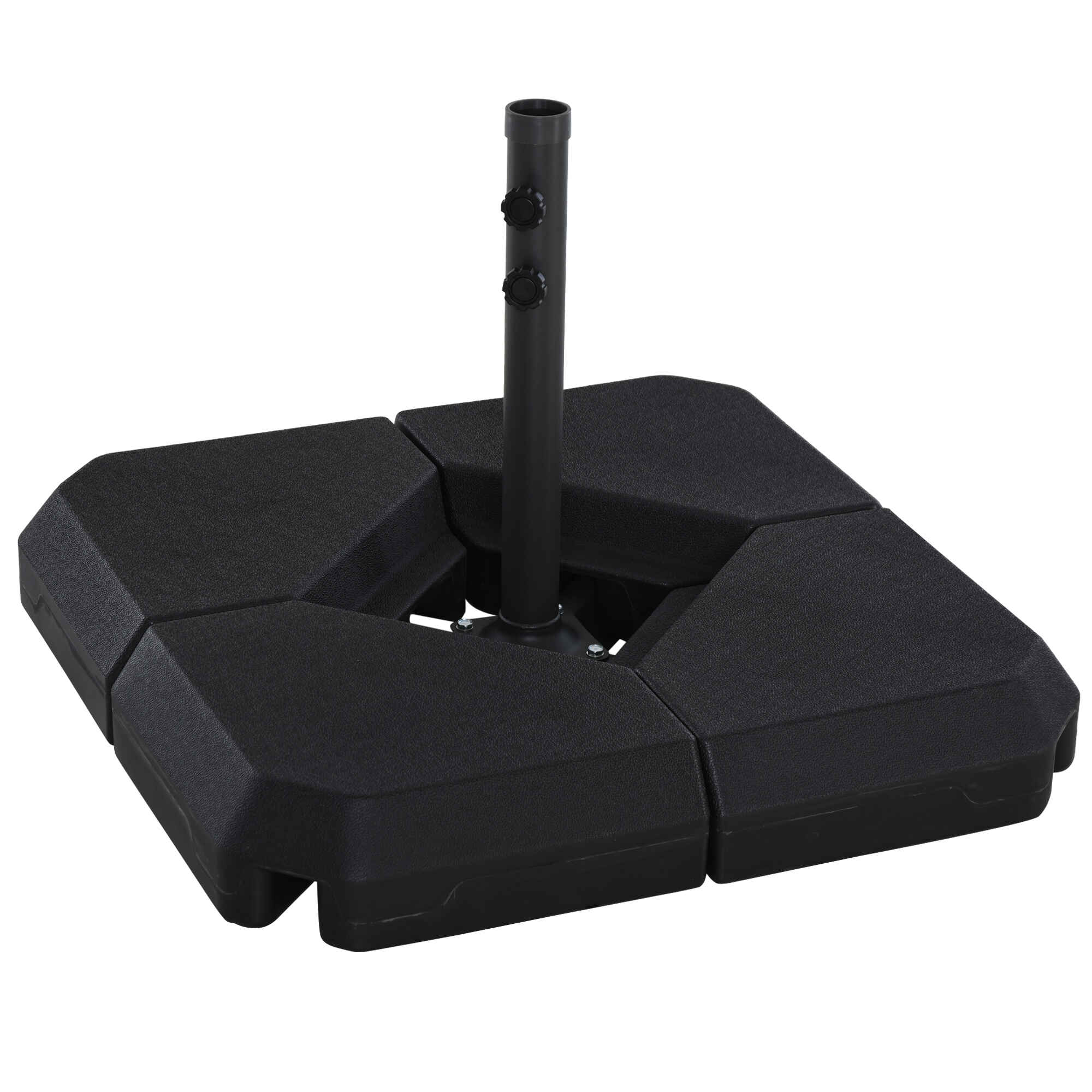 Base para Sombrilla de Ø48 mm con 4 Pesos Rellenables de Agua o Arena de 60L Soporte de Sombrilla en Forma de Cruz con Tubo de Acero 80x80x56 cm Negro