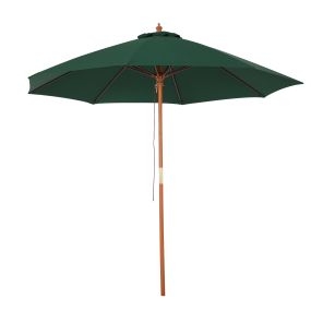 Sombrilla Parasol con Poste Desmontable de Madera Ángulo Ajustable Ventilación Sistema de Polea para Exterior Jardín Patio Piscina Terraza Ø257x253 cm Verde Oscuro