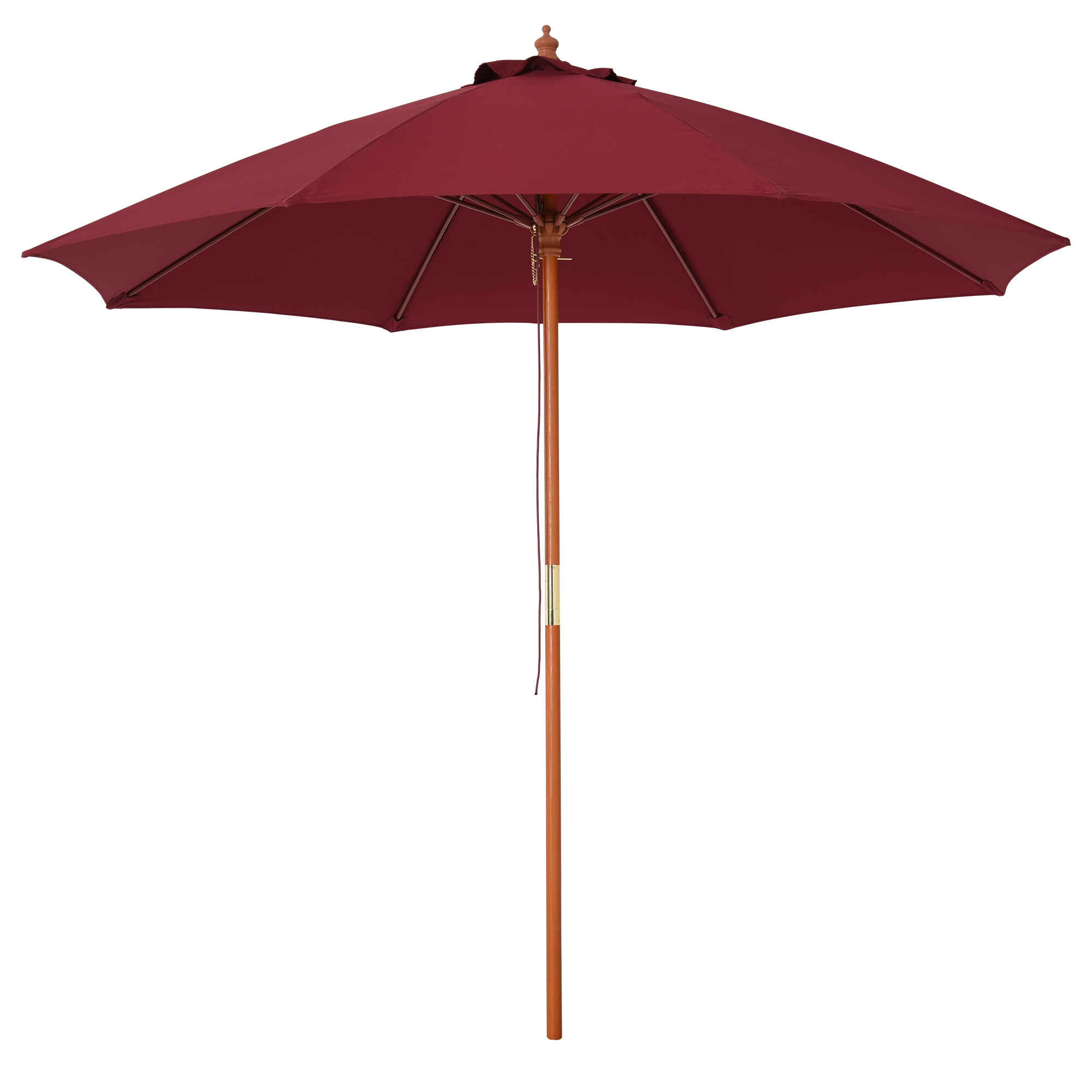 Sombrilla Parasol con Poste Desmontable de Madera Ángulo Ajustable Ventilación Sistema de Polea para Exterior Jardín Patio Piscina Terraza Ø257x253 cm Rojo Vino