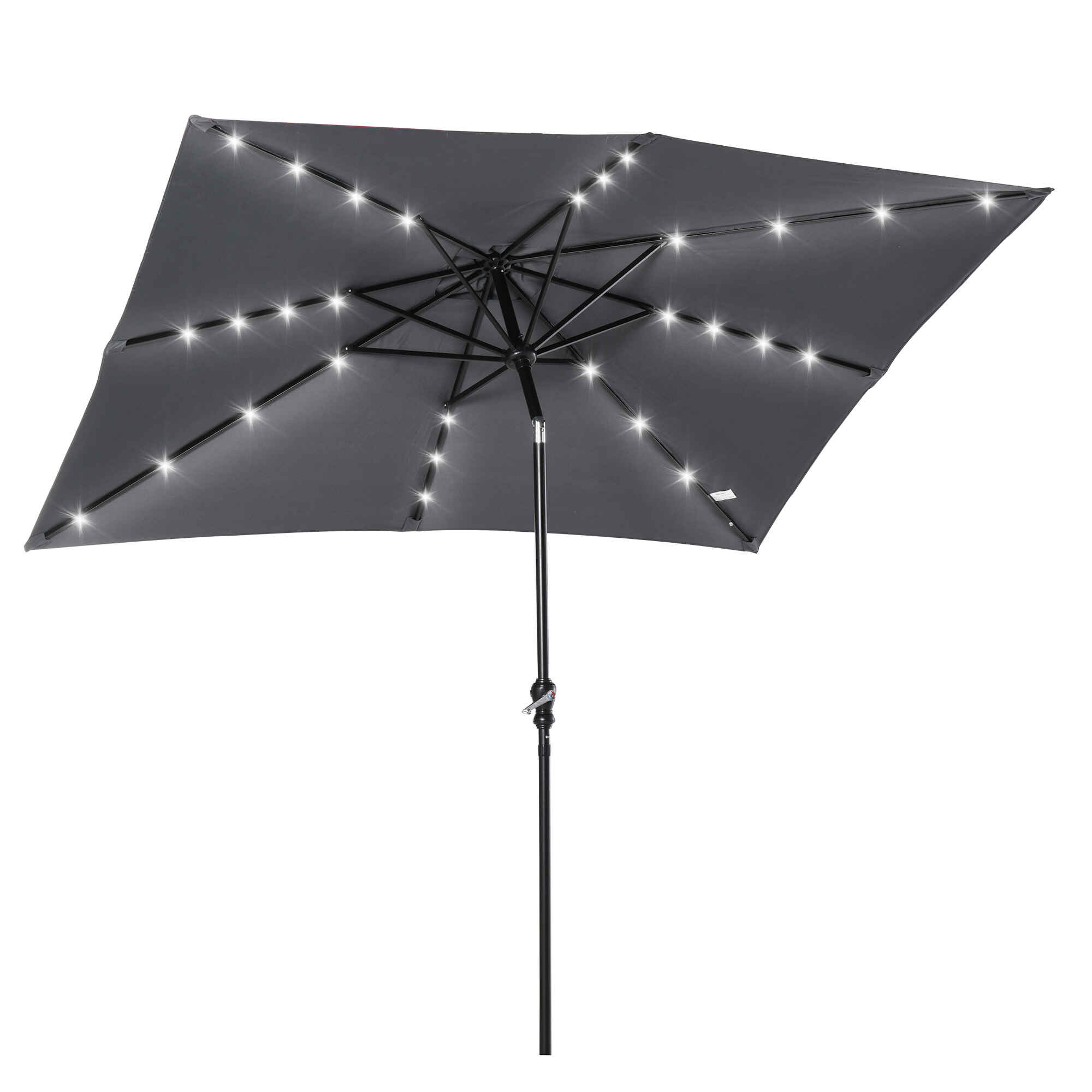 Sombrilla Terraza Exterior 268x205x248 cm Sombrilla de Jardín con Techo Inclinable hasta 45° Luces LED Solares Poste de Acero y Manivela Parasol para Patio Terraza Gris Oscuro