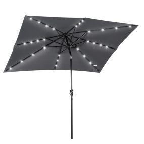 Sombrilla Terraza Exterior 268x205x248 cm Sombrilla de Jardín con Techo Inclinable hasta 45° Luces LED Solares Poste de Acero y Manivela Parasol para Patio Terraza Gris Oscuro