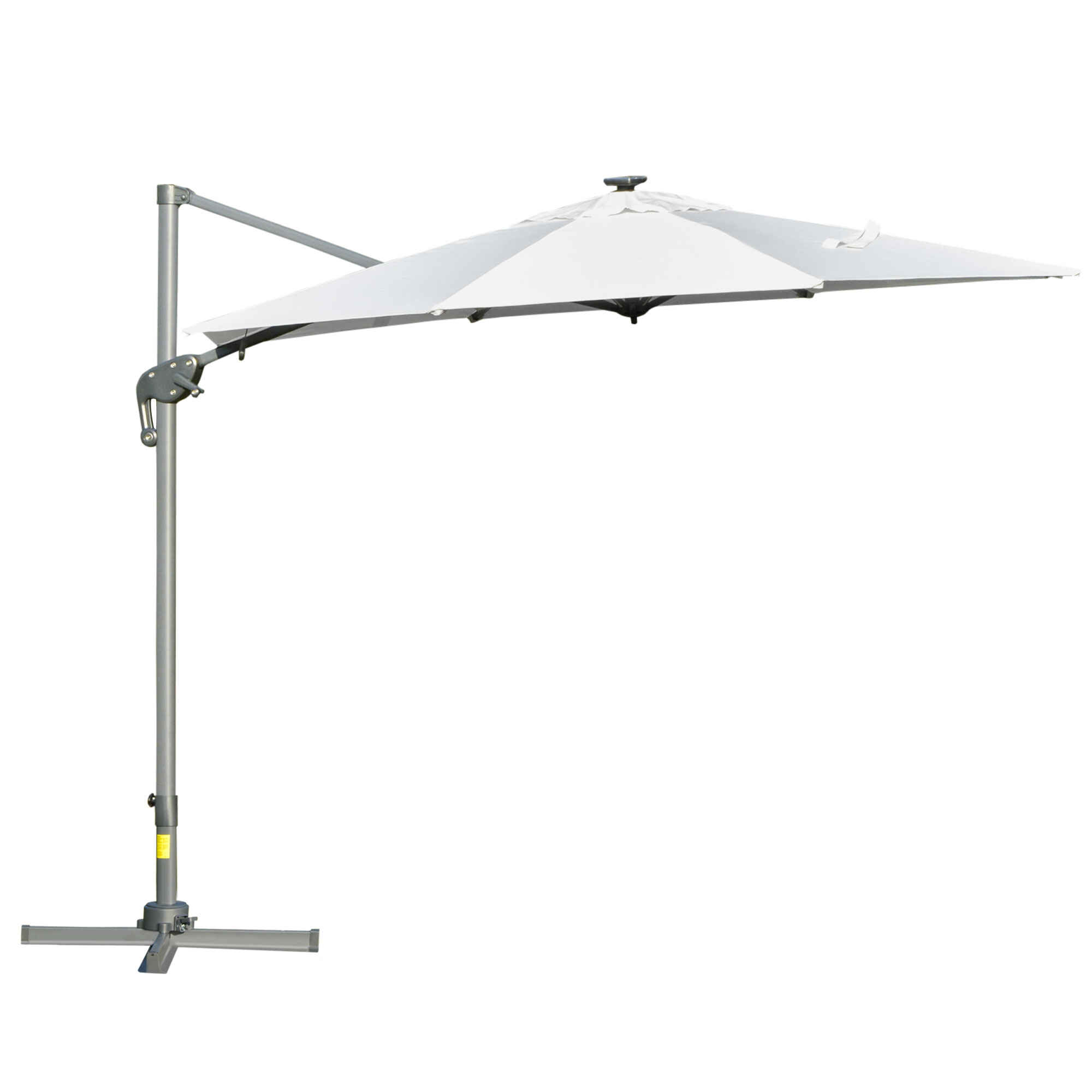 Sombrilla de Jardín Ø3 m Sombrilla de Terraza de Aluminio con Luces LED Panel Solar Techo Reclinable Protección UV 50+ Giratorio 360° Manivela Base Cruzada Blanco