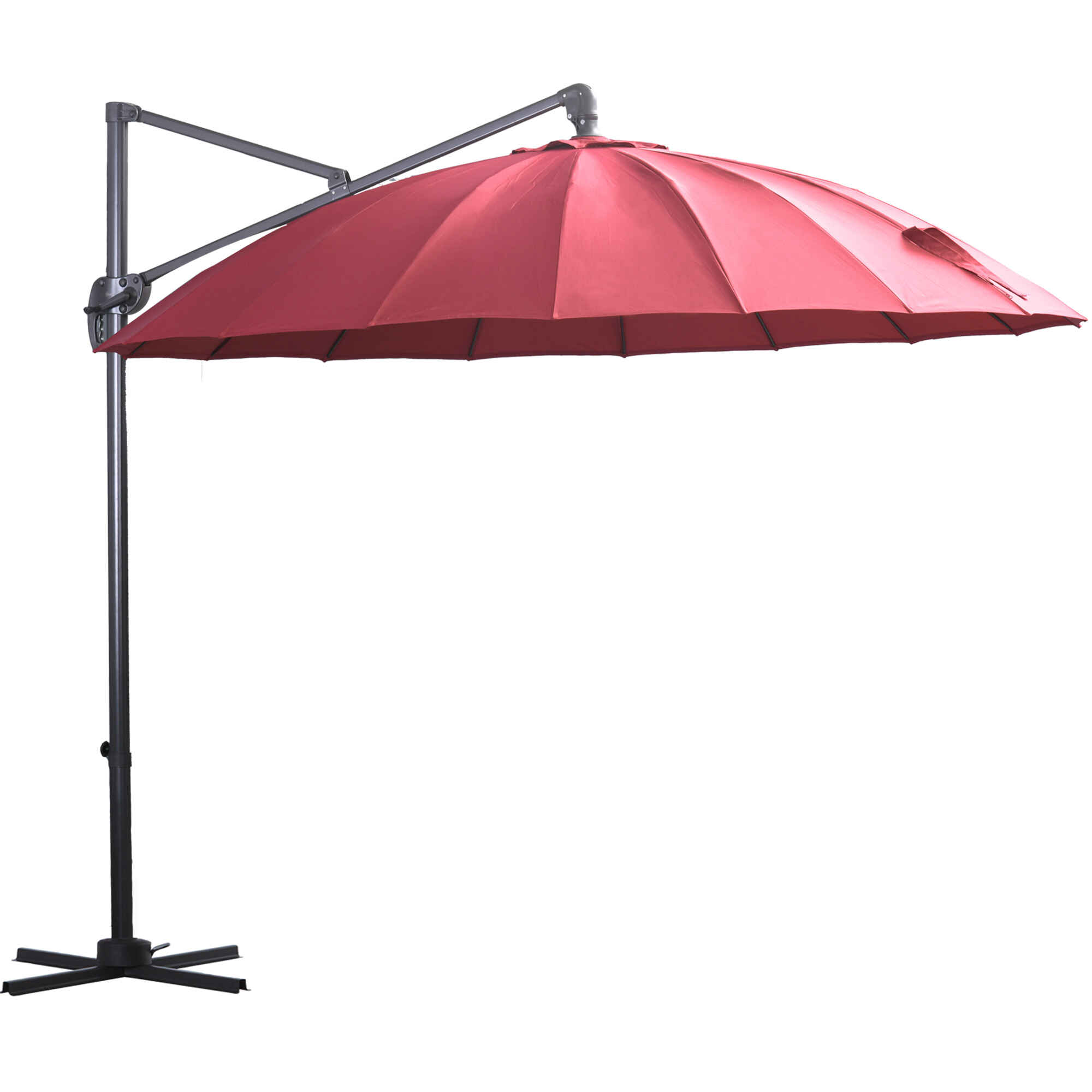 Parasol Sombrilla de Jardín Ø300 cm de Diámetro con Manivela y Poste Giratorio 360° Techo Inclinable en 6 Posiciones Base Cruzada Incluida Rojo