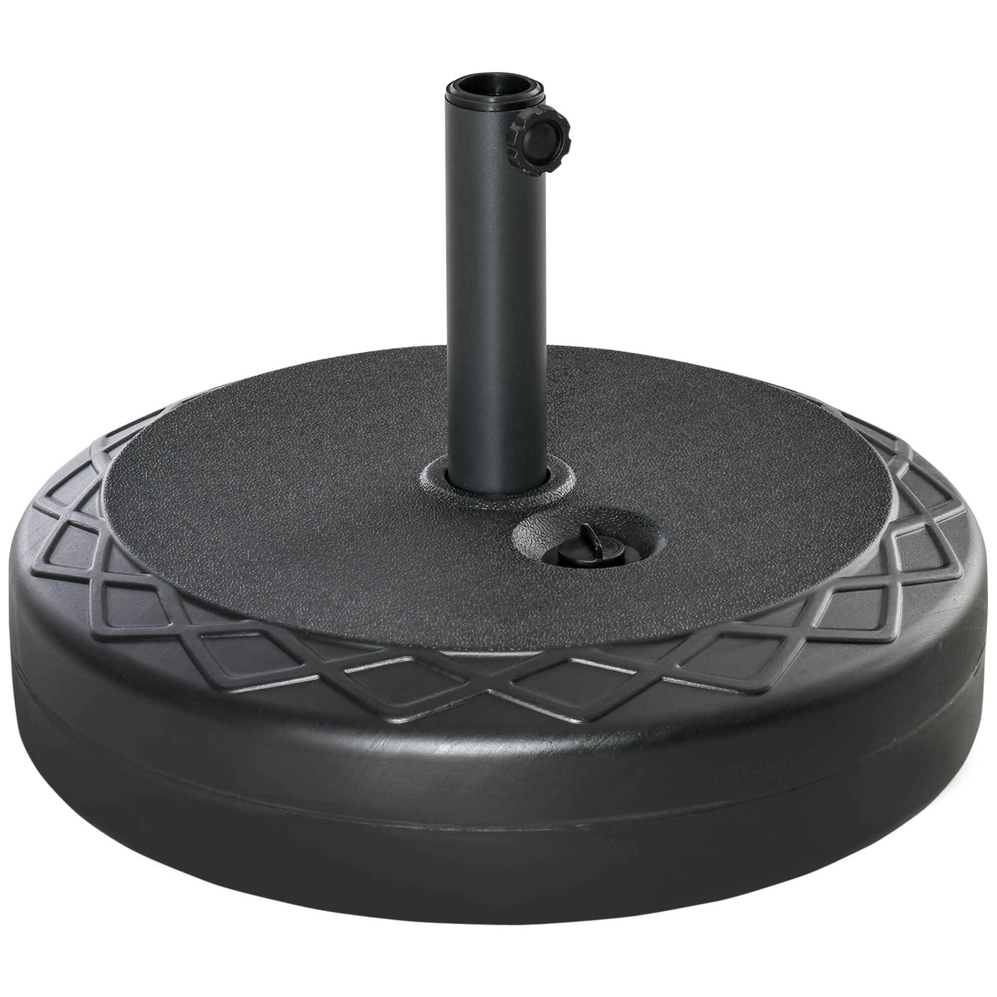 Base de Sombrilla Rellenable de Agua 30 kg Soporte de Parasol Redondo Apto para Postes de 38mm 48 mm Metal y Plástico para Jardín Terraza Ø55x38 cm Negro
