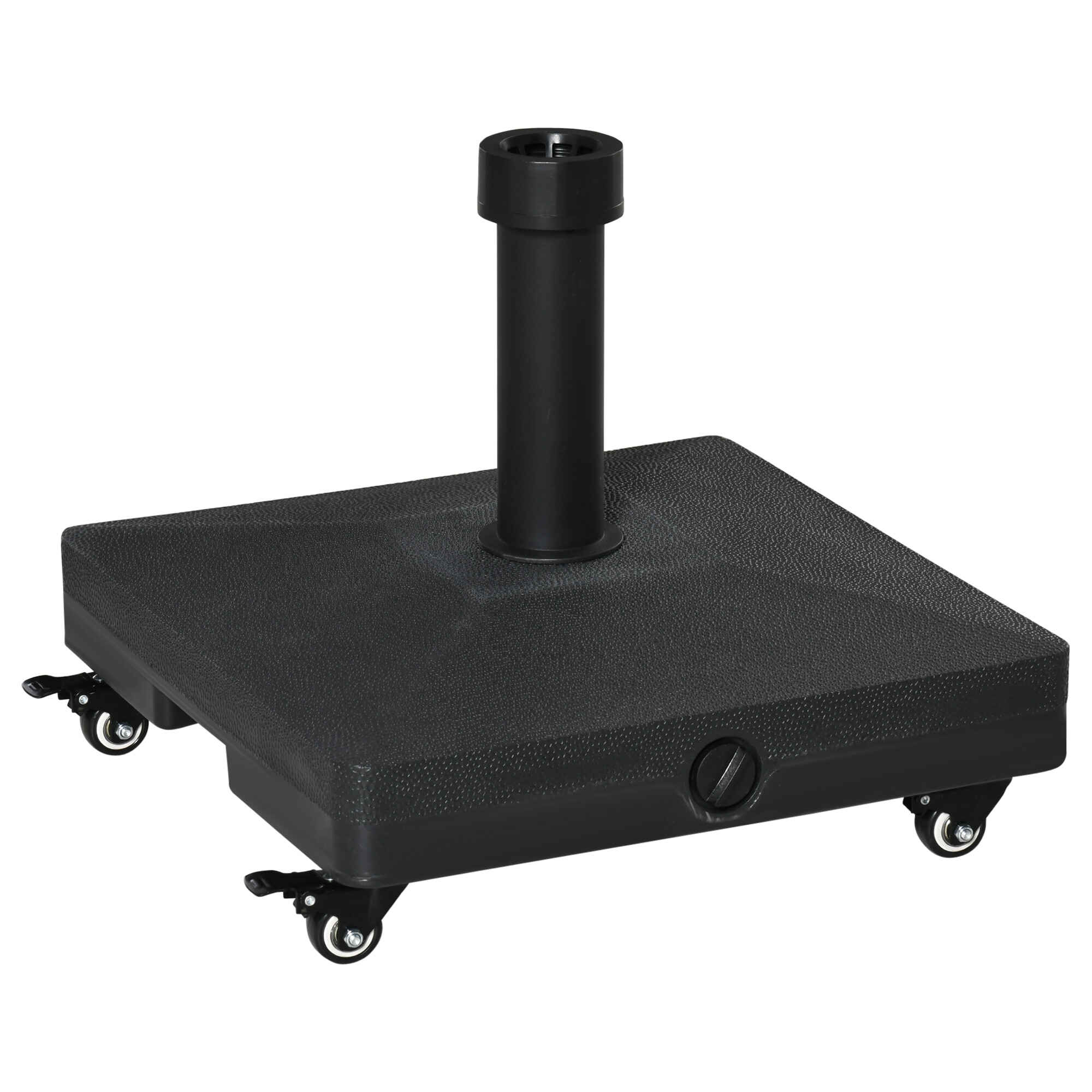 Base de Sombrilla con 4 Ruedas Bloqueables Soporte de Parasol Rellenable de Arena 18 kg o Agua 16 kg para Jardín Patio Terraza 45x45x39 cm Negro