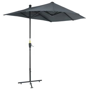 Sombrilla de Pared de Jardín 200x190x240 cm Parasol de Terraza con Manivela Poste de Acero y Base Cruzada Anti-UV para Terraza Balcón Gris