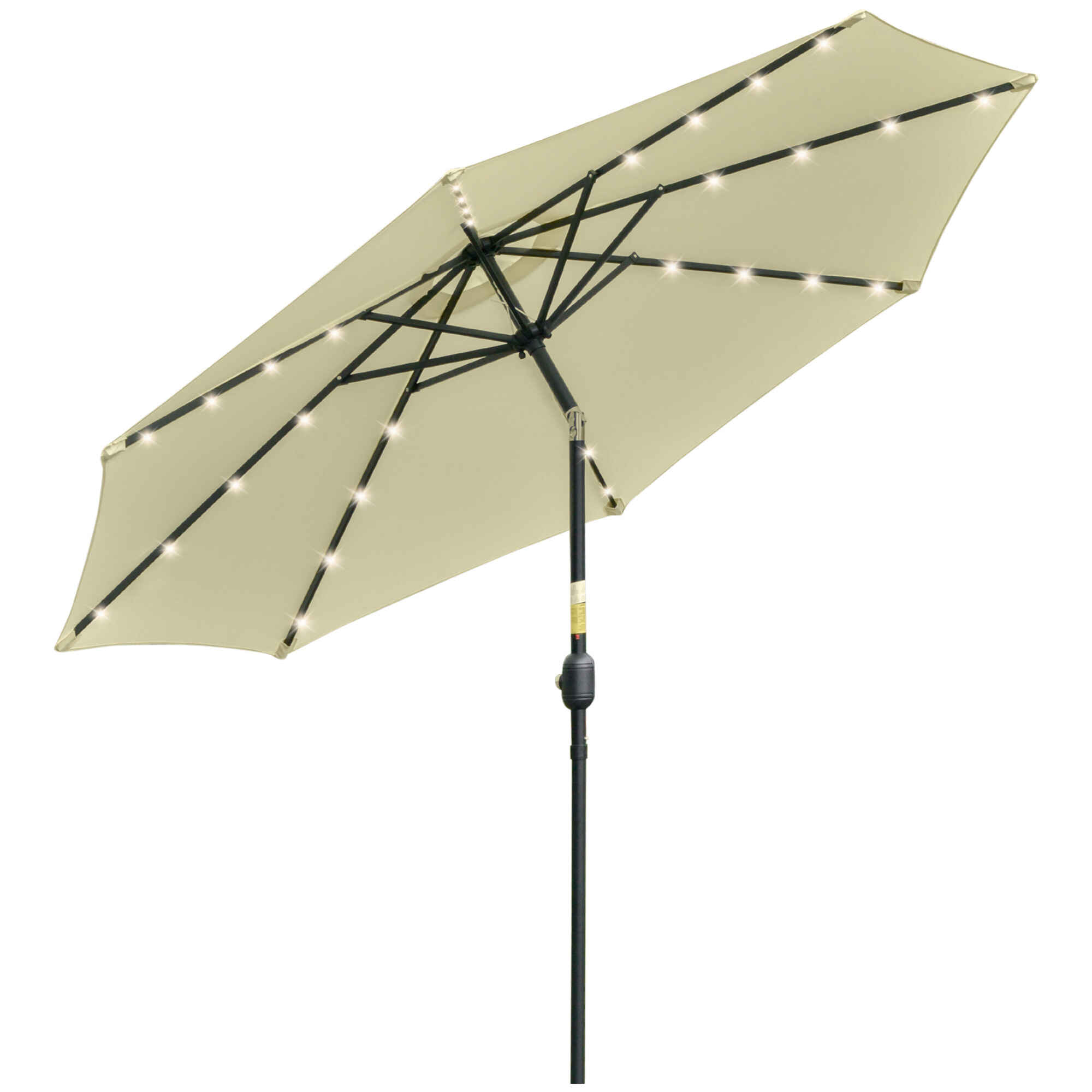 Sombrilla Terraza Exterior Ø265 cm Sombrilla de Jardín con 32 Luces LED Solares Poste de Acero y Manivela Parasol Inclinable para Patio Terraza Beige
