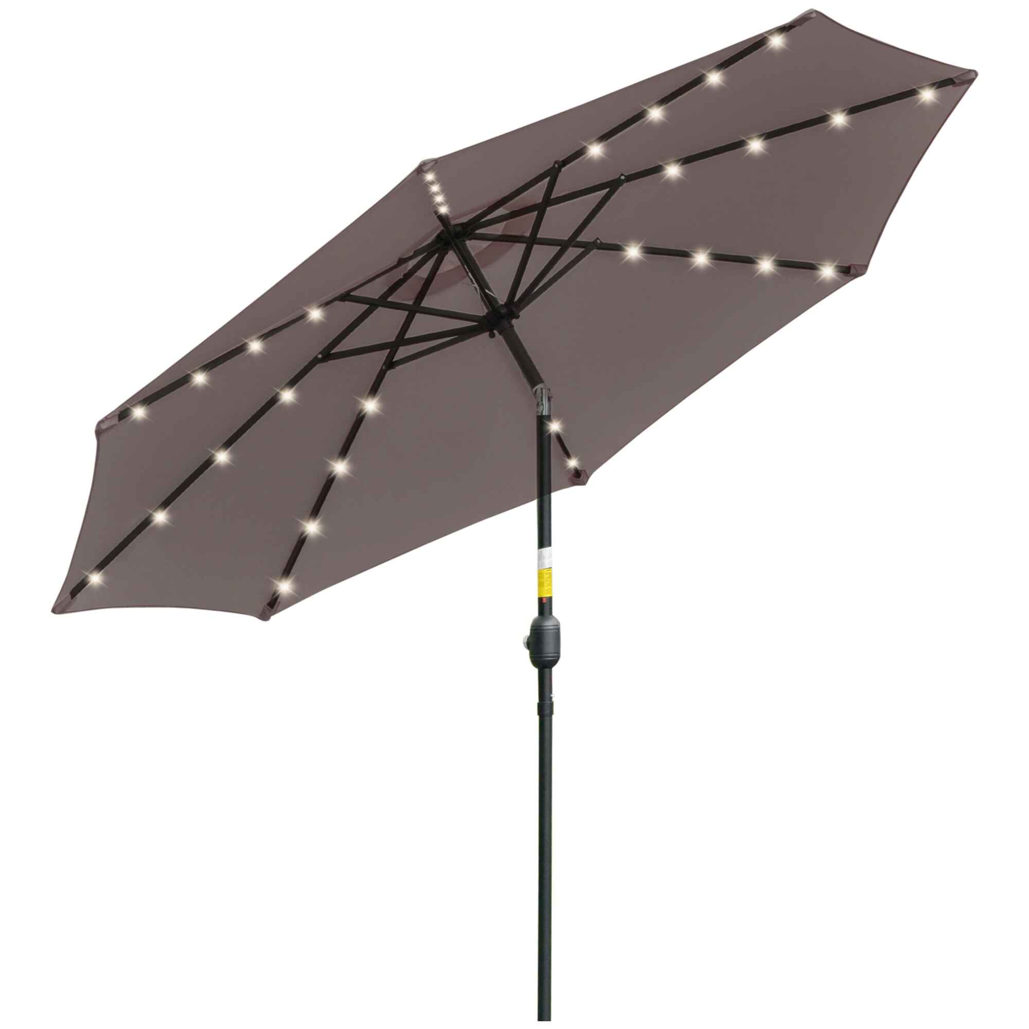 Sombrilla Terraza Exterior Ø265 cm Sombrilla de Jardín con 32 Luces LED Solares Poste de Acero y Manivela Parasol Inclinable para Patio Terraza Gris