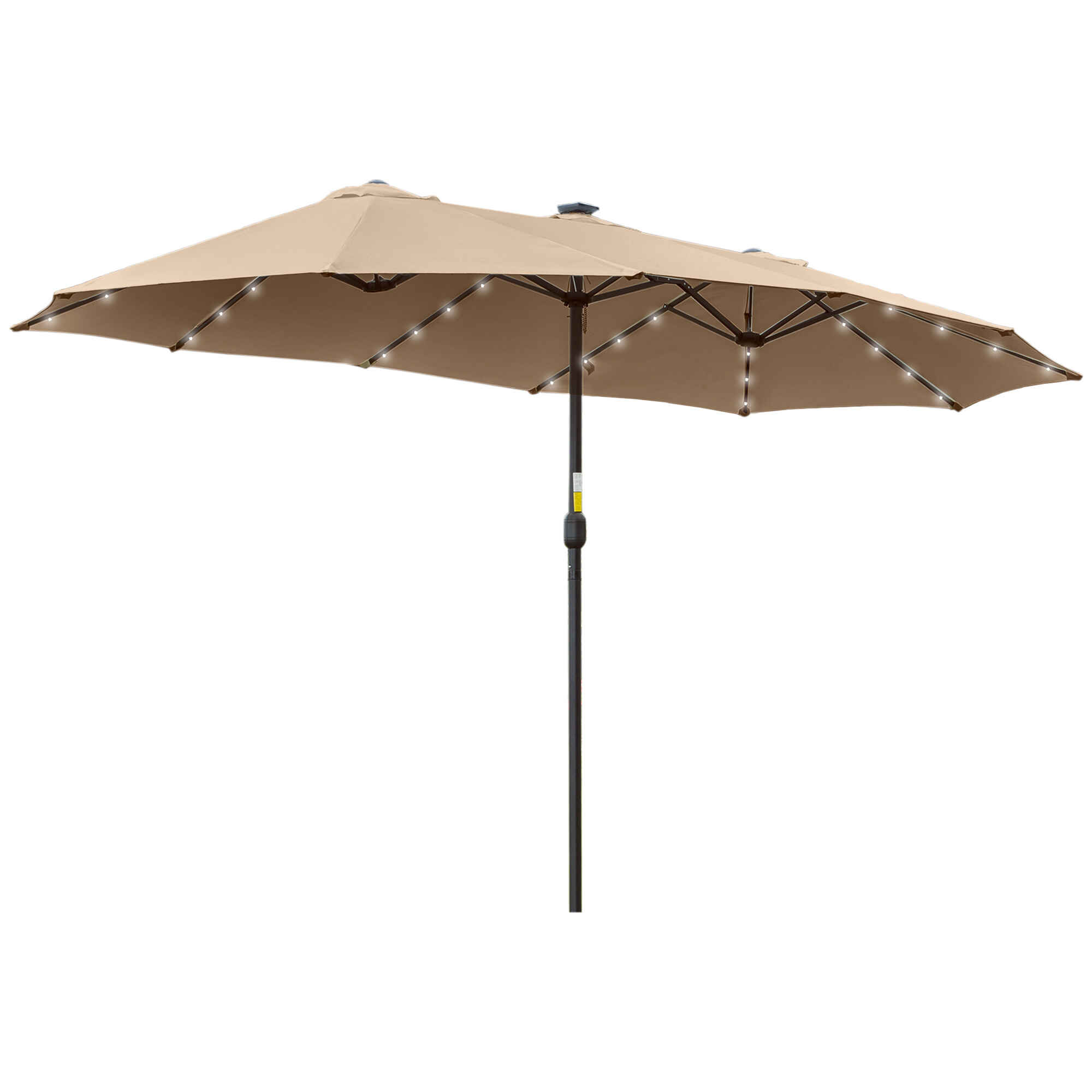 Sombrilla Doble de Jardín con 48 Luces LED Solar 450x265x240 cm Parasol para Patio con Manivela Protección Solar para Terraza Balcón Piscina Caqui