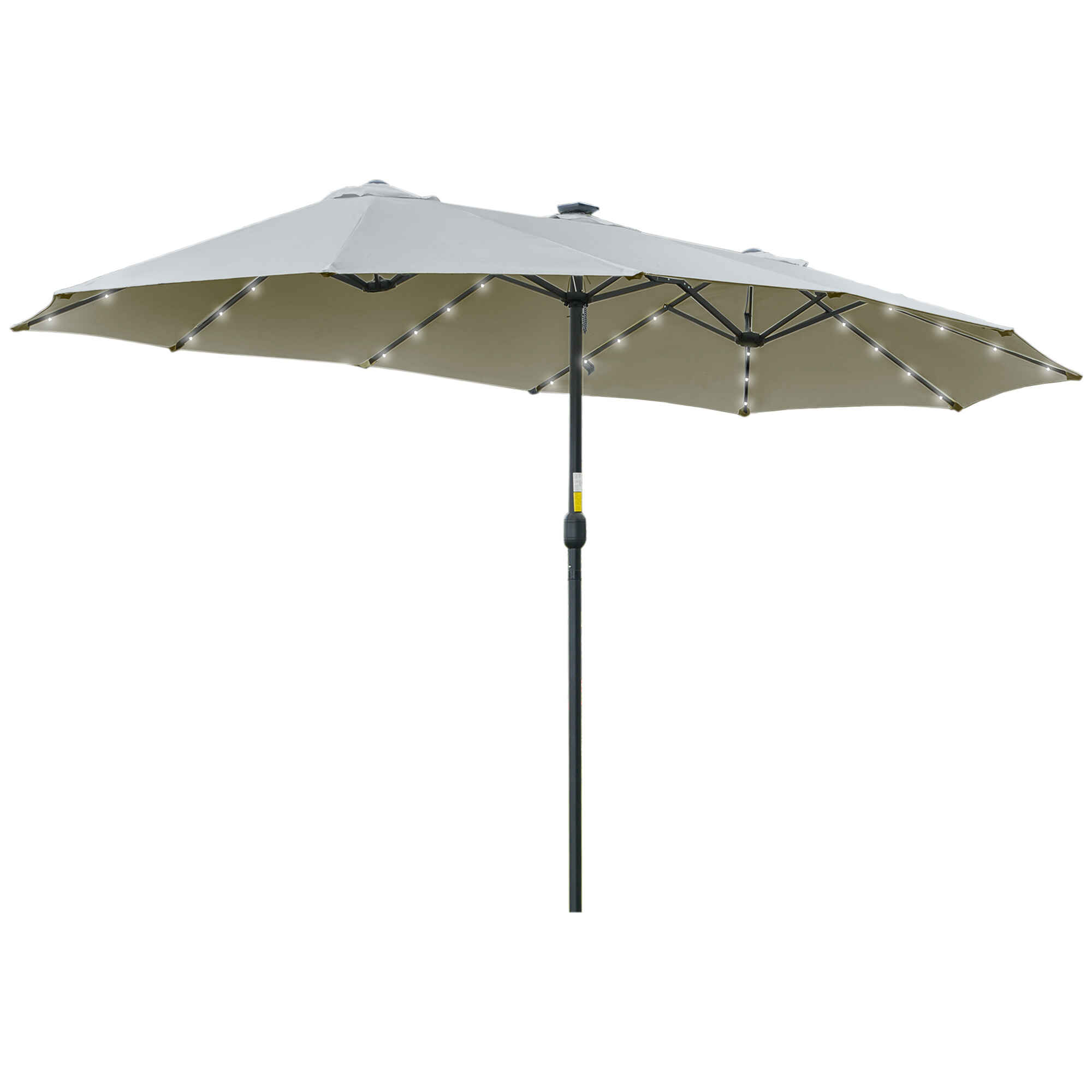 Sombrilla Doble de Jardín con 48 Luces LED Solar 450x265x240 cm Parasol para Patio con Manivela Protección Solar para Terraza Balcón Piscina Gris Claro