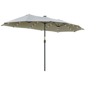 Sombrilla Doble de Jardín con 48 Luces LED Solar 450x265x240 cm Parasol para Patio con Manivela Protección Solar para Terraza Balcón Piscina Gris Claro