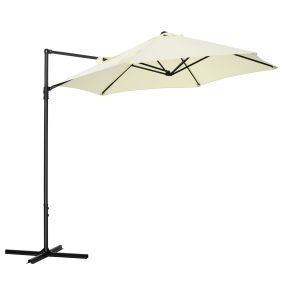Sombrilla de Jardín Ø256x245 cm Parasol Excéntrico Rotación de 360° con Apertura Manual y Base Cruzada para Patio Terraza Exterior Beige