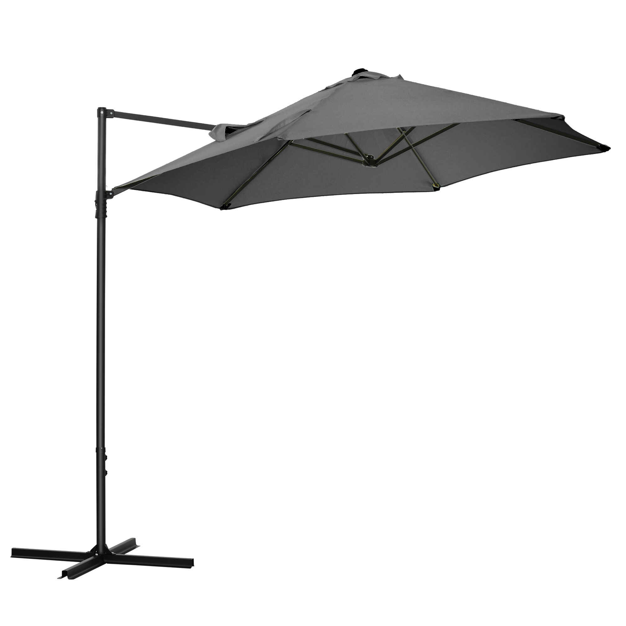 Sombrilla de Jardín Ø256x245 cm Parasol Excéntrico Rotación de 360° con Apertura Manual y Base Cruzada para Patio Terraza Exterior Gris Oscuro