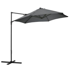 Sombrilla de Jardín Ø256x245 cm Parasol Excéntrico Rotación de 360° con Apertura Manual y Base Cruzada para Patio Terraza Exterior Gris Oscuro
