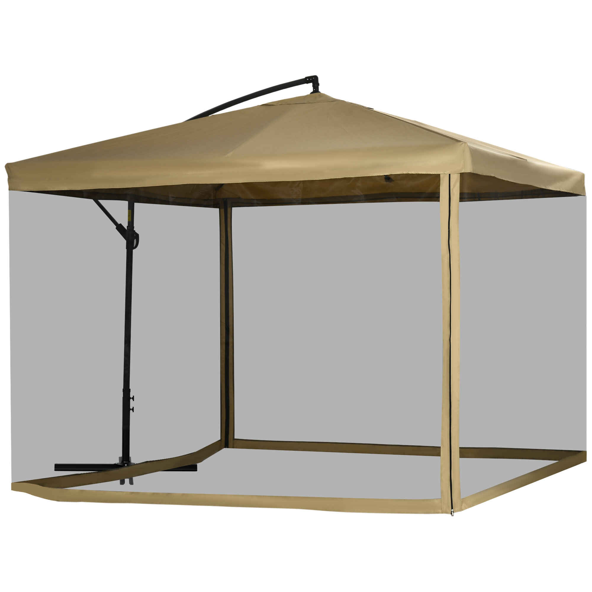 Parasol Excéntrico Ø 295 cm Sombrilla de Jardín con Ángulo Ajustable Mosquiteras Base Cruzada y Manivela para Terraza Patio Exterior Beige