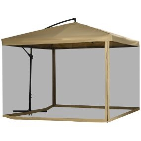 Parasol Excéntrico Ø 295 cm Sombrilla de Jardín con Ángulo Ajustable Mosquiteras Base Cruzada y Manivela para Terraza Patio Exterior Beige