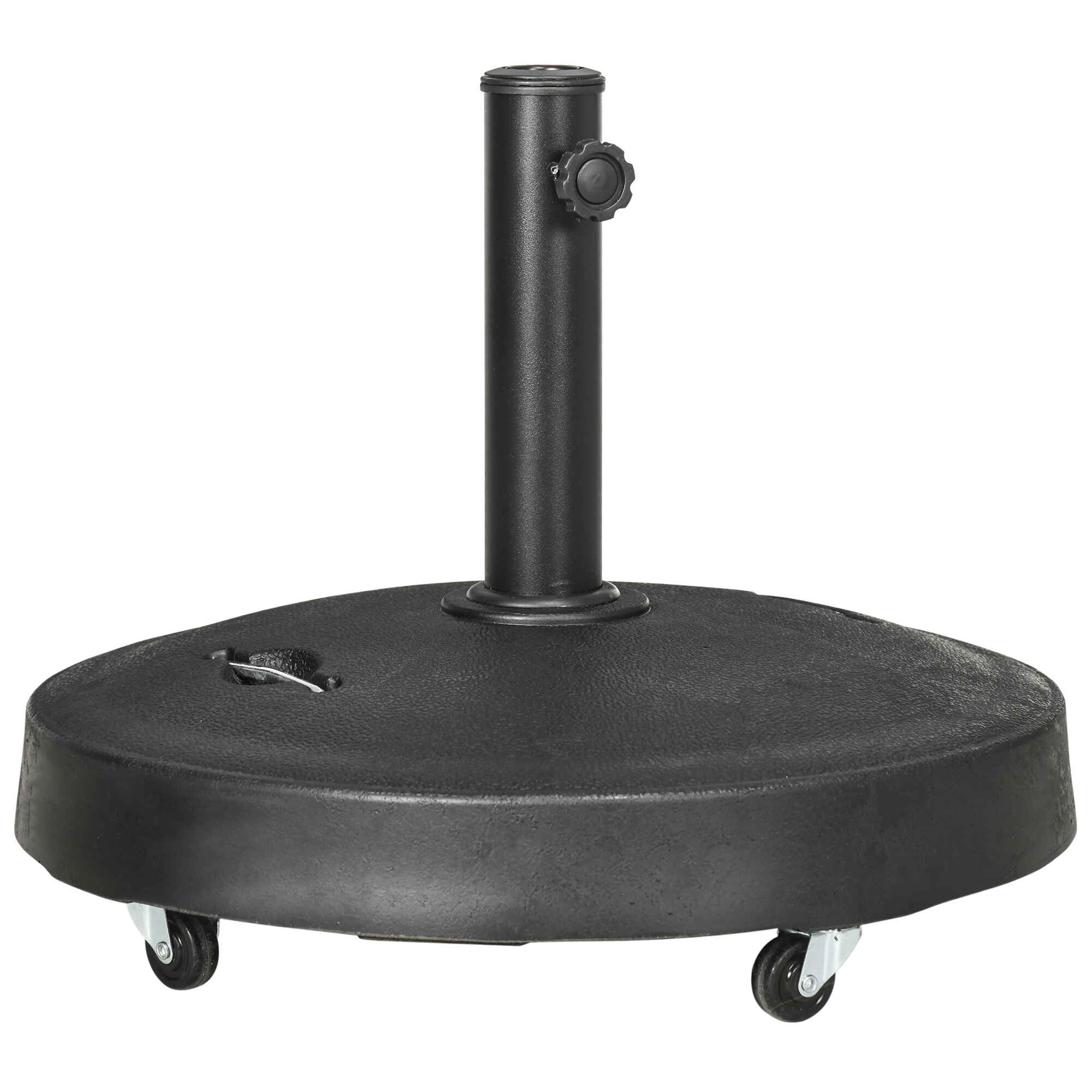 Base de Sombrilla de Jardín de Resina de 23,5 kg con Ruedas y Asa Retráctil Soporte de Parasol Cuadrado para Postes de Ø38/48 mm para Terraza Patio Ø53x41 cm Negro