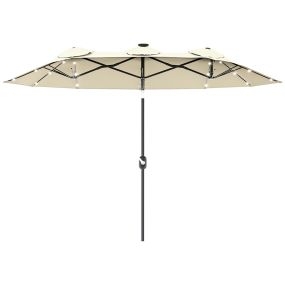 Sombrilla Doble con Luces LED 280x146x227 cm Sombrilla de Jardín con Inclinación de 45° Manivela y Costillas de Acero para Terraza Balcón Piscina Beige