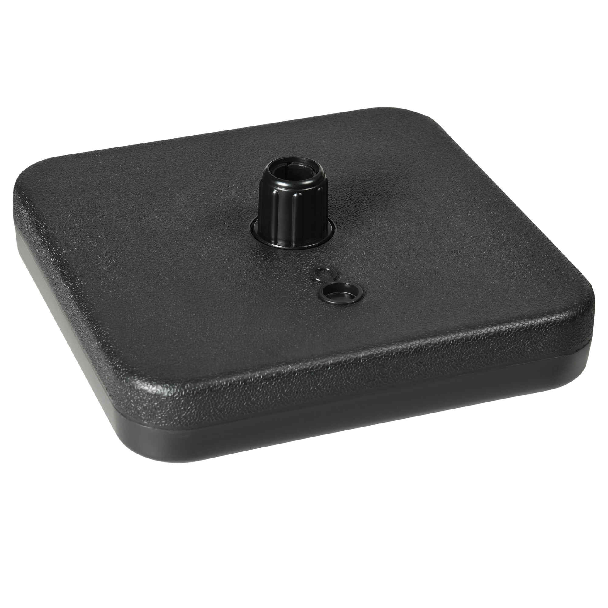 Base de Sombrilla de Jardín Soporte de Sombrilla Cuadrado Peso 1 kg Mástil hasta Ø32-38 mm Rellenable de Arena 12 kg y Agua 9L 38x38x12 cm Negro