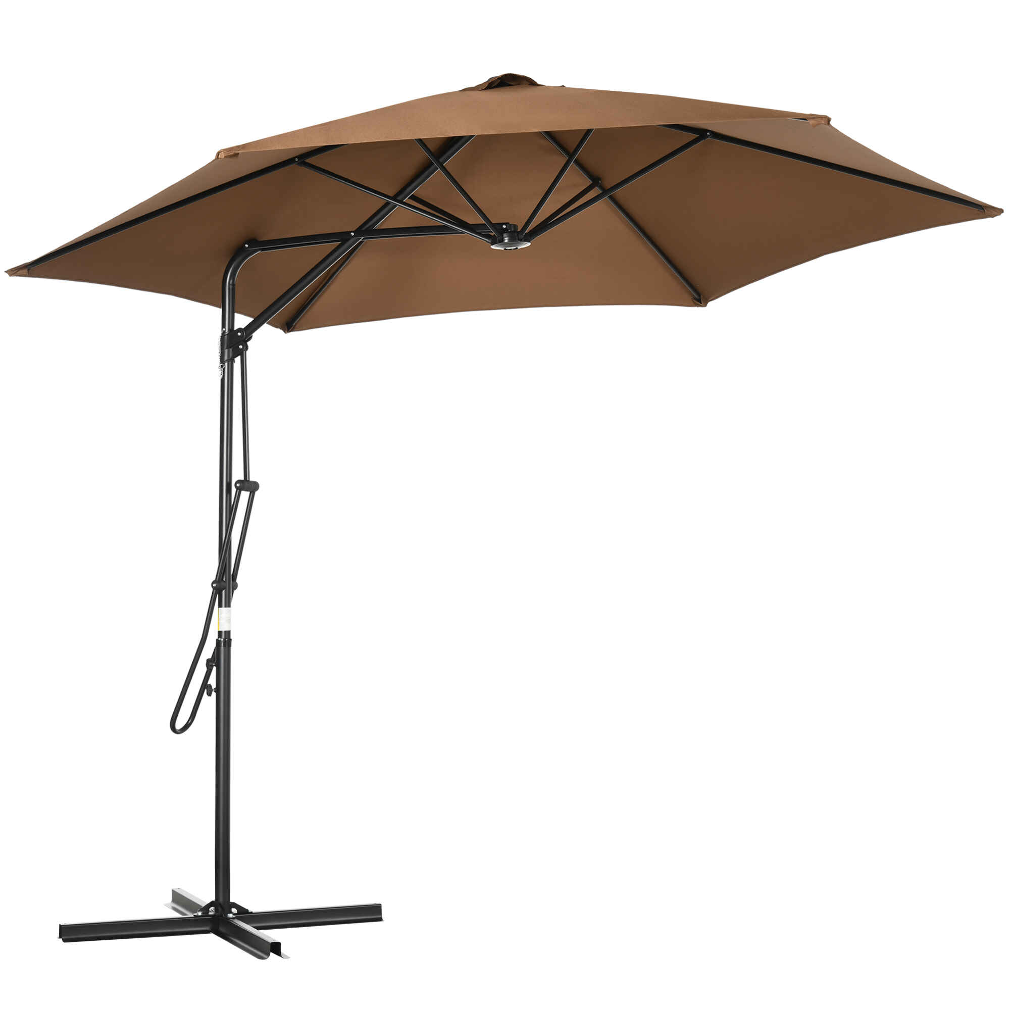 Sombrilla Voladizo de Jardín Ø295x245 cm Parasol Excéntrico Manivela Manual con 6 Varillas de Metal Ventilación y Base Cruzada para Patio Terraza Exterior Marrón
