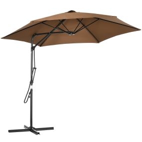 Sombrilla Voladizo de Jardín Ø295x245 cm Parasol Excéntrico Manivela Manual con 6 Varillas de Metal Ventilación y Base Cruzada para Patio Terraza Exterior Marrón