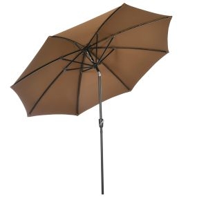 Sombrilla de Jardín Ø300x252 cm Parasol de Terraza con Manivela Techo Inclinable y 8 Varillas de Metal para Patio Balcón Exterior Marrón