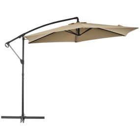 Sombrilla Excéntrico Ø295x236 cm Parasol de Jardín con Manivela Manual Protección UV30+ Base Cruzada y 6 Varillas de Metal Beige