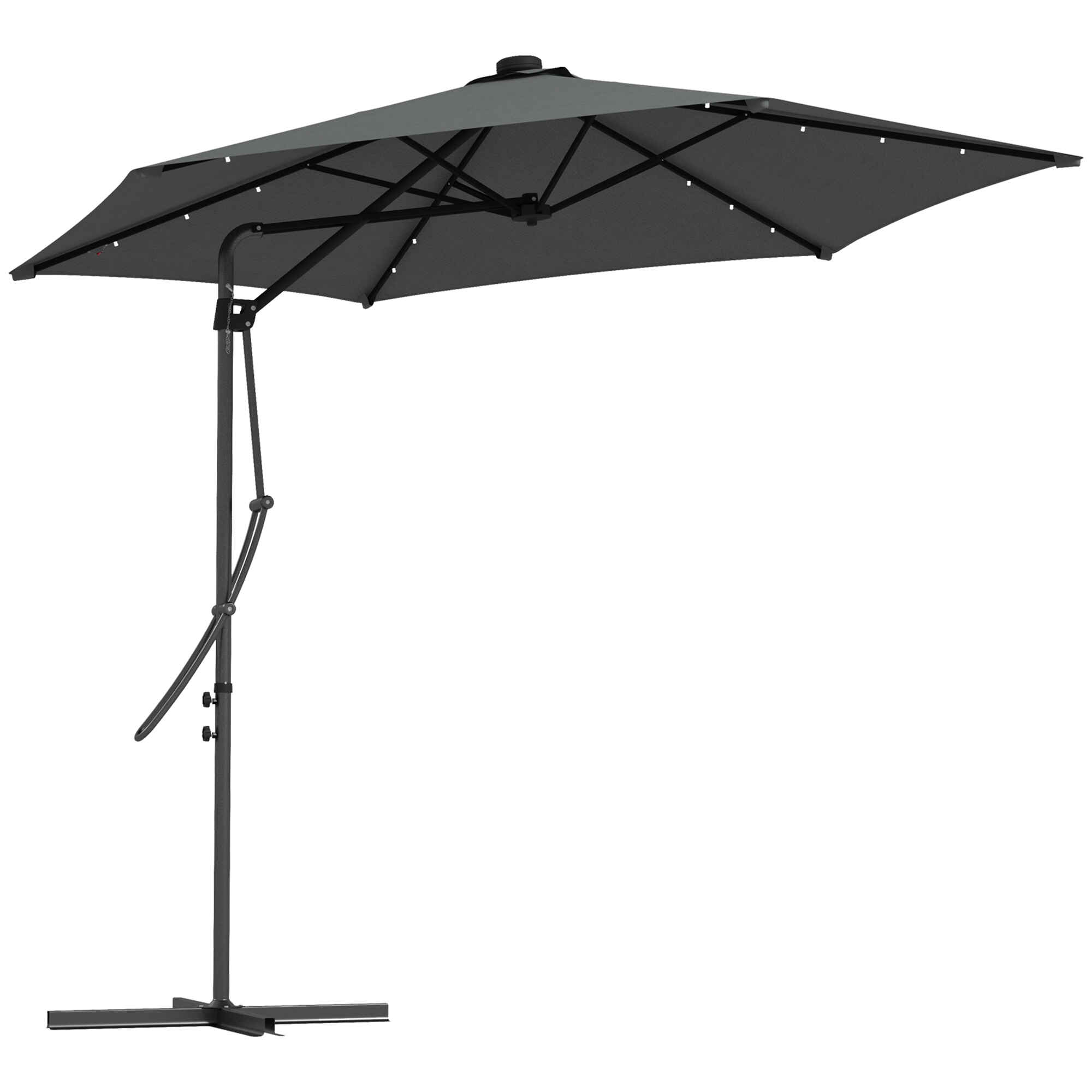 Sombrilla Voladiza de 3 m con Luces LED Sombrilla de Jardín con Manivela y Base Cruzada Parasol Excéntrico para Exterior Patio Terraza Gris Oscuro