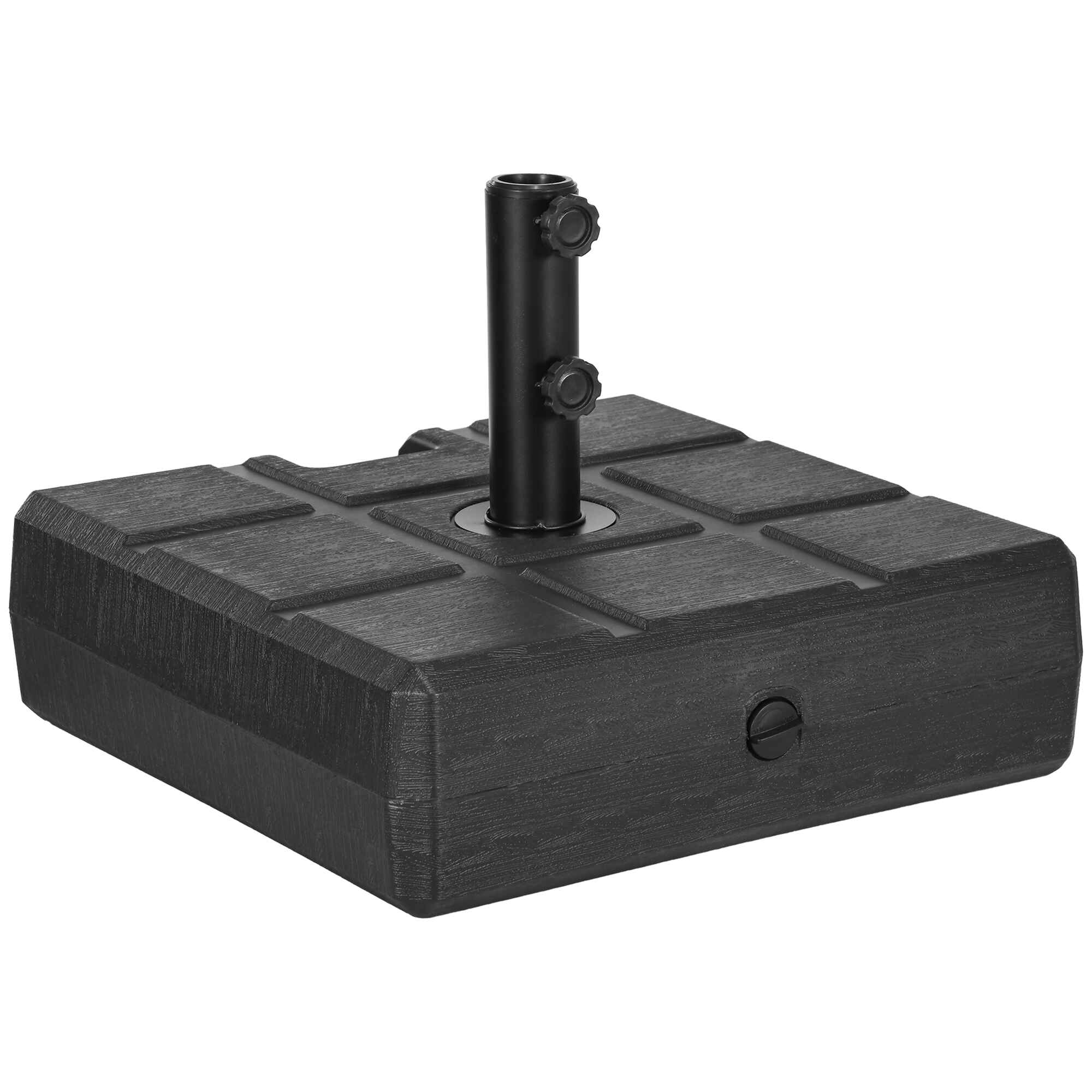 Base de Sombrilla Rectangular Soporte para Parasol Rellenable de Agua 30 kg y Arena 40 kg para Poste de Paraguas de Ø32/38/48 mm para Terraza Patio Jardín 49x49x36,5 cm Negro