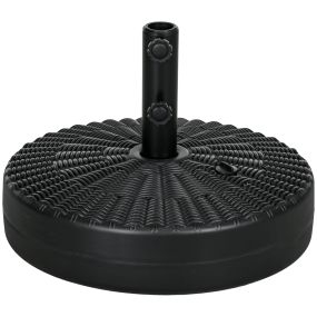 Base de Sombrilla Redondo Soporte para Parasol Rellenable de Agua 22 kg y Arena 29 kg para Poste de Parasol de Ø38/48 mm Superficie de Imitación de Ratán Ø51x36 cm Negro