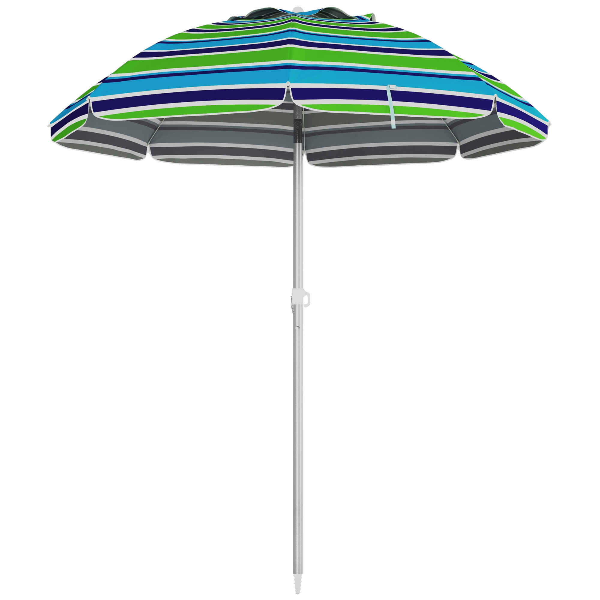 Sombrilla de Playa Ø178x205 cm Parasol para Terraza con Reclinación 45° Altura Ajustable Apertura Manual Anti-UV Impermeable y Bolsa de Transporte para Jardín Piscina Multicolor