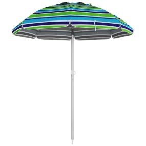 Sombrilla de Playa Ø178x205 cm Parasol para Terraza con Reclinación 45° Altura Ajustable Apertura Manual Anti-UV Impermeable y Bolsa de Transporte para Jardín Piscina Multicolor