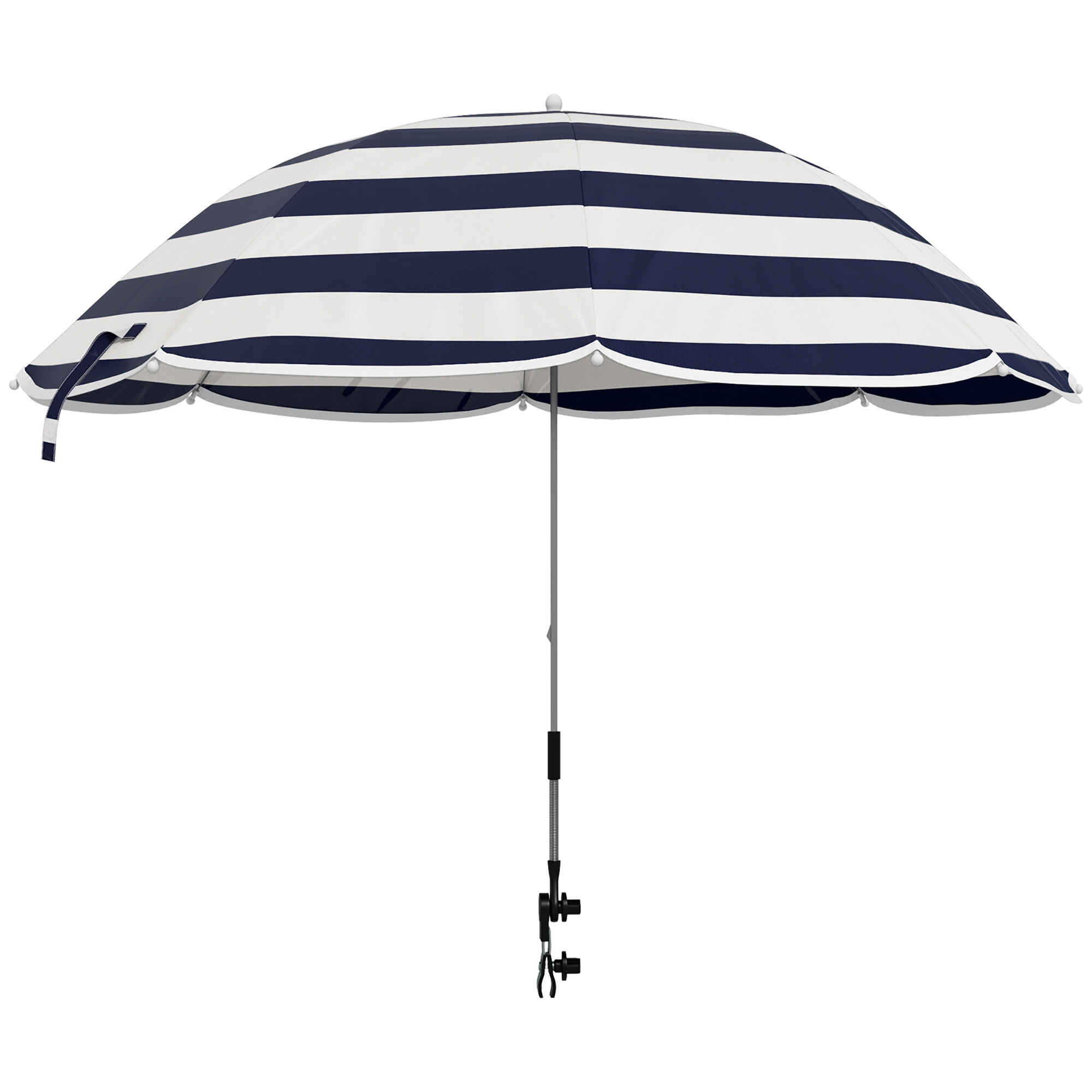 Sombrilla Playa para Silla Ø103x97,5 cm Parasol para Terraza con Abrazadera Techo Ajustable Apertura Manual Anti-UV Impermeable Azul y Blanco