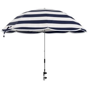 Sombrilla Playa para Silla Ø103x97,5 cm Parasol para Terraza con Abrazadera Techo Ajustable Apertura Manual Anti-UV Impermeable Azul y Blanco