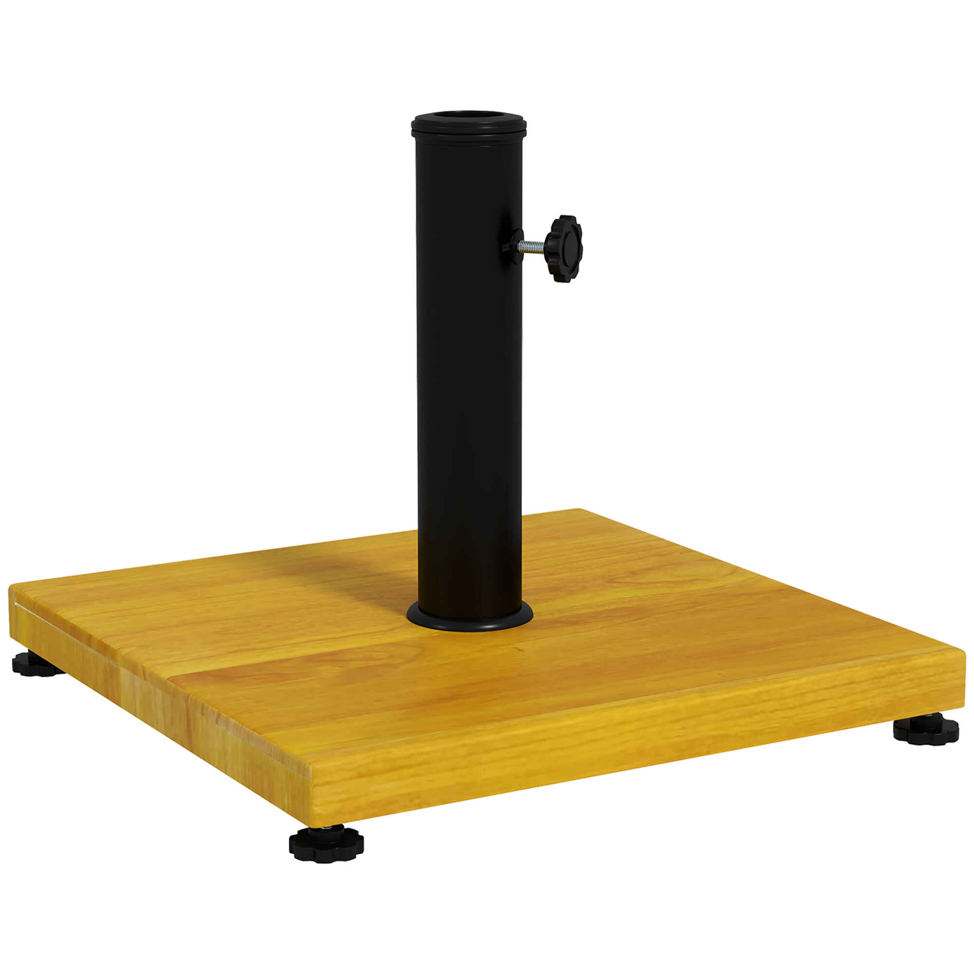 Base de Sombrilla Cuadrada Soporte para Parasol Relleno de Cemento con Almohadillas Ajustables Peso 25 kg para Poste de Parasol de Ø34/38/48 mm 45x45x33,5 cm Imitación Madera Natural
